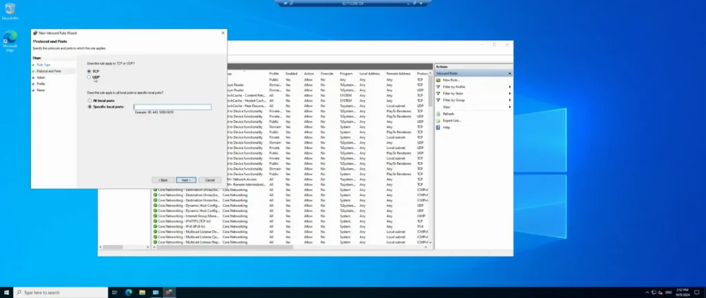 Step 8: Create a New Inbound Rule for the New Port - How to Change the RDP Port on Windows Server 2016/2019/2022