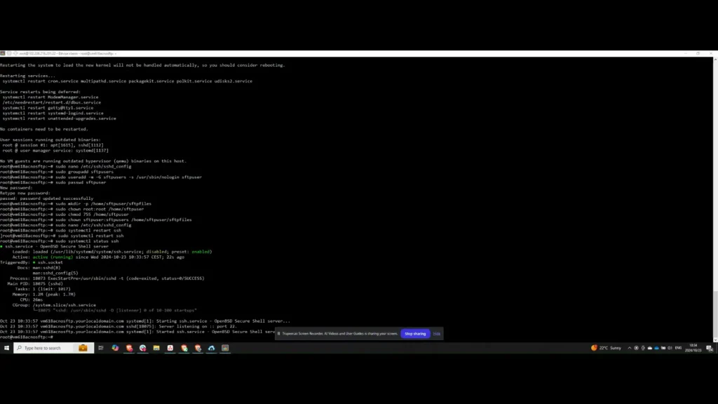 Step 11: Restart SSH Service - How to Set Up SFTP Server on Ubuntu 22.04