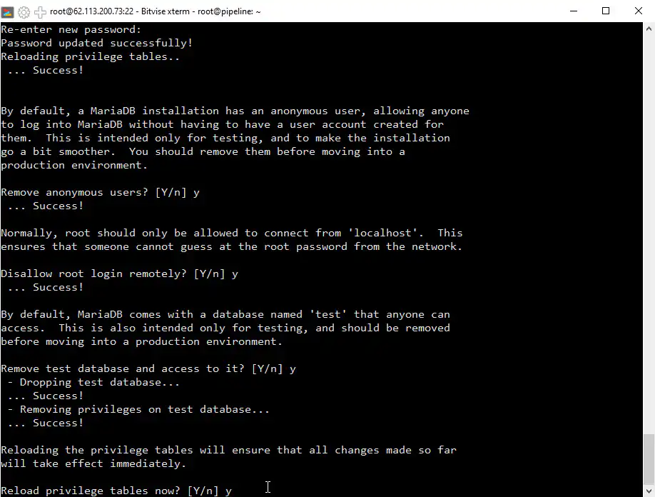 Step 7: Finalize MariaDB Security Settings - Setting Up a CMS Web Development Environment on a VPS