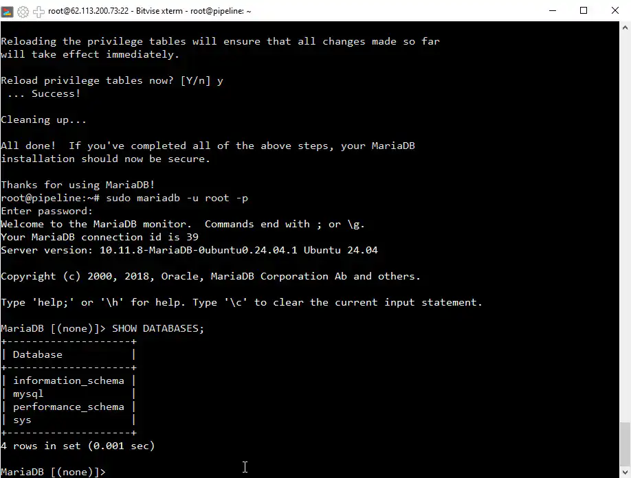 Step 8: Verify MariaDB Access - Setting Up a CMS Web Development Environment on a VPS
